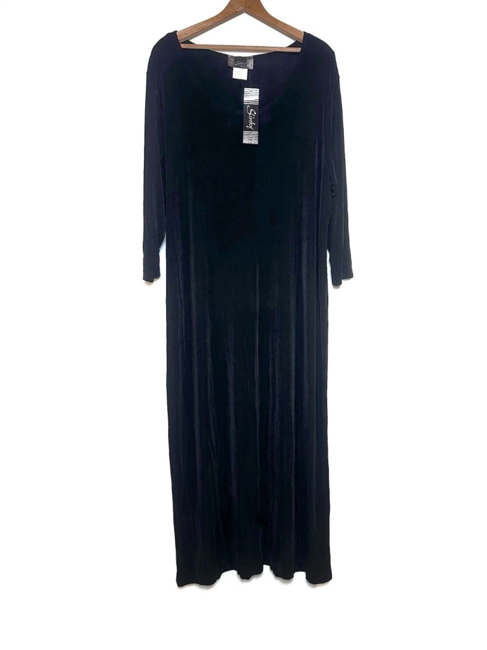 Slinky Brand Maxi Dress Black 3/4 Sleeve Scoop Neck Classic Comfort NWT